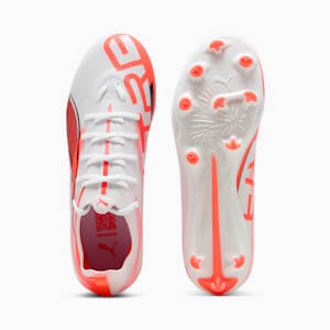 Chaussures de soccer à crampons pour terrain ferme/terrain artificiel ULTRA 5 PRO Enfant et adolescent, PUMA White-PUMA Black-Glowing Red, extralarge